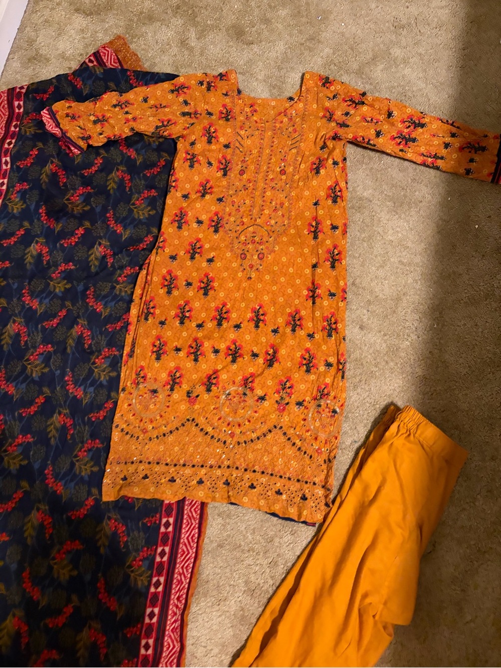 Lawn Orange Floral Embroidered Kurta Set